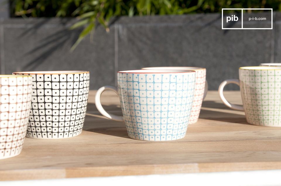 Nice batch of colorful cups with geometric patterns.