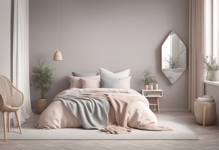 A soothing atmosphere in the pastel-coloured bedroom