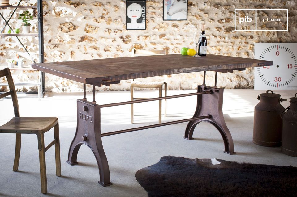 Beautiful dining table with vintage industrial lines.