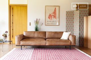 3-seater Havana leather sofa Almond