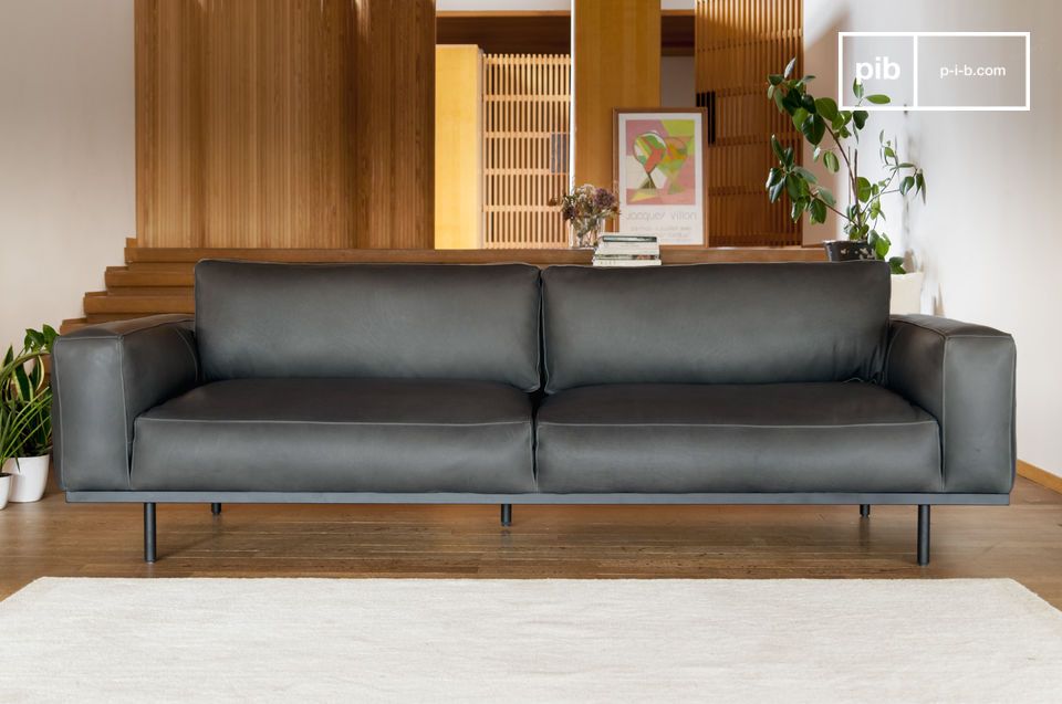 Almond 3-seater sofa in graphite leather