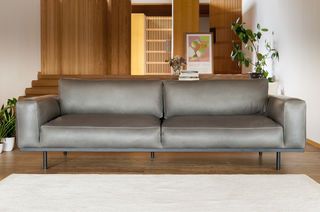 Almond 3-seater sofa in grey leather
