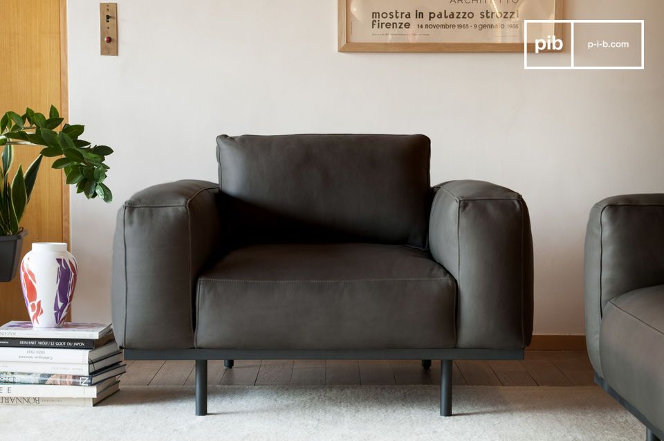 Almond armchair in graphite leather