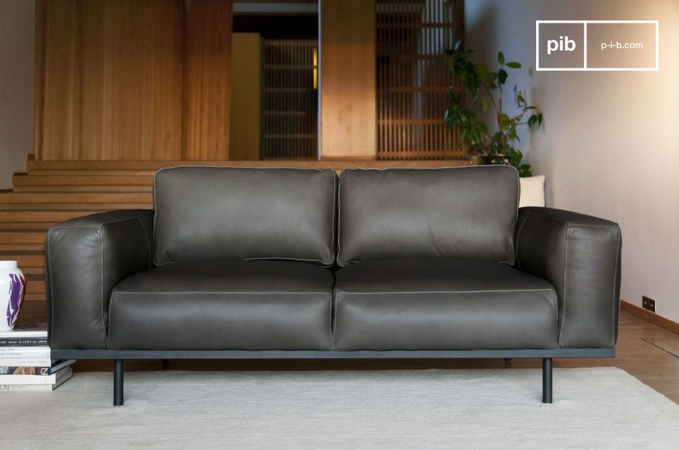 Almond graphite leather sofa
