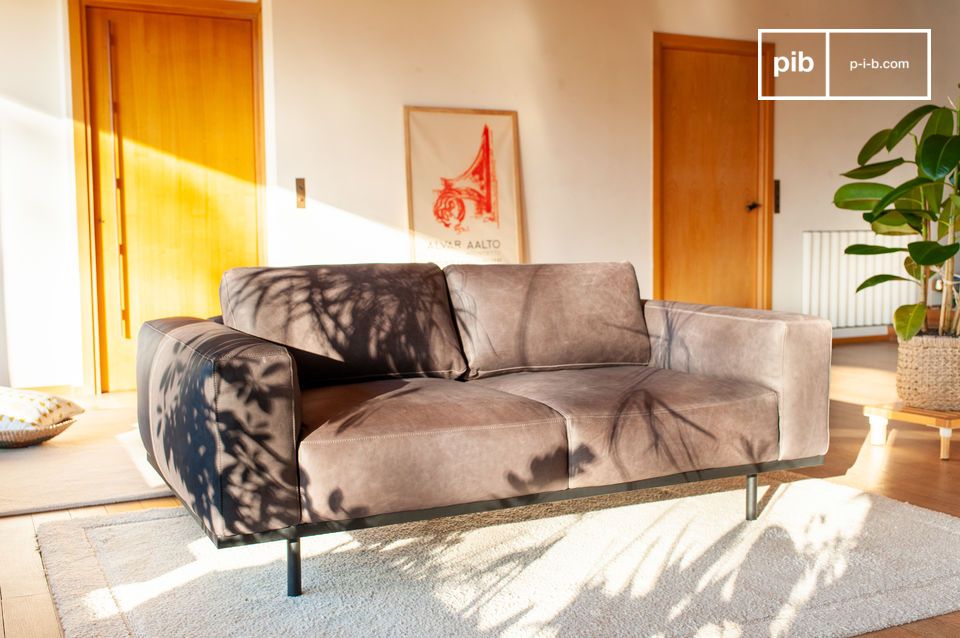 Almond sofa in grey leather A two seater sofa that almost pib