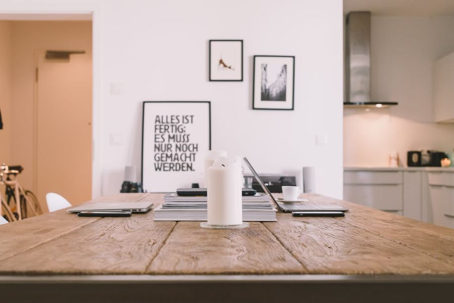 An industrial table in a contemporary setting