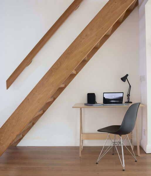 An office area under the stairs