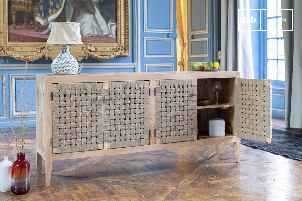 The Annika wooden and rope buffet has the ideal proportions to beautify your space without weighing
