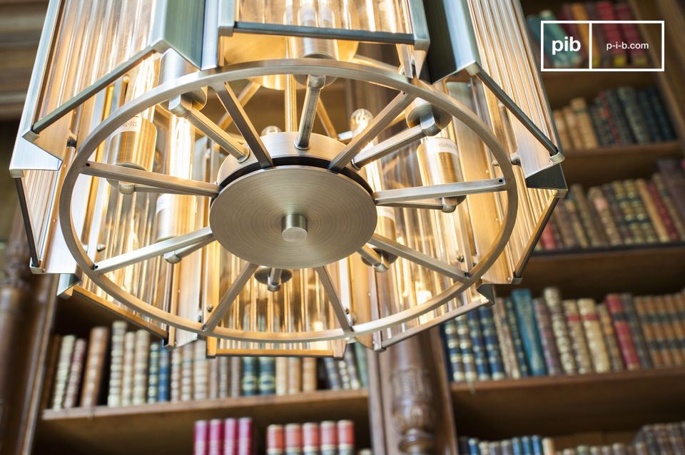 The chandelier will gently diffuse the light through the corrugated glass.