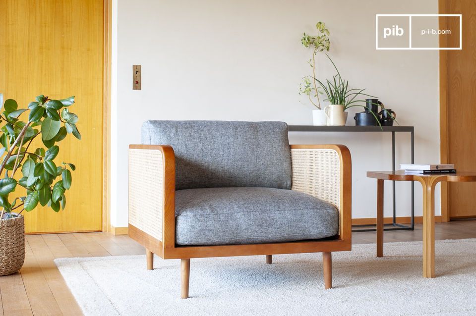Wood and cane armchair Starheim