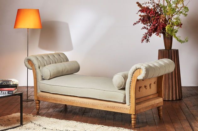2-seater bench in almond linen and cotton Montaigu