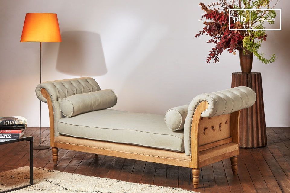 2-seater bench in almond linen and cotton Montaigu