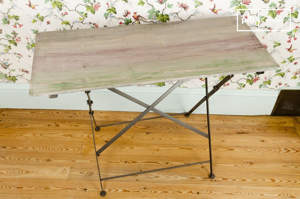 This console\'s distressed wood top will add a rustic touch to your interior