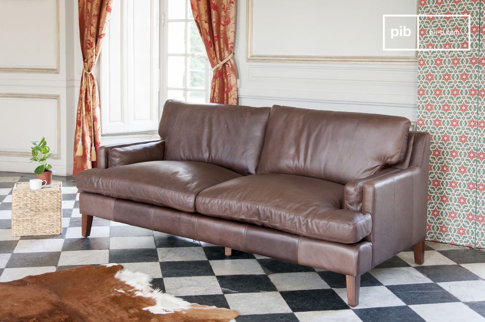 Big Leather Sofa Sanary Dark, Elegant Leather Sofa