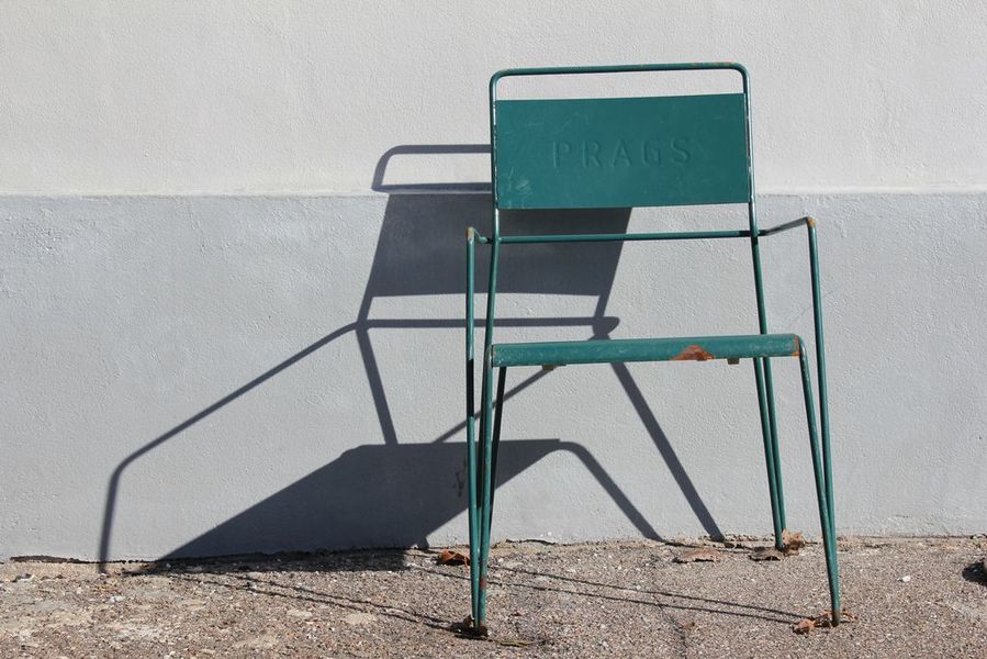 blue metal chairs