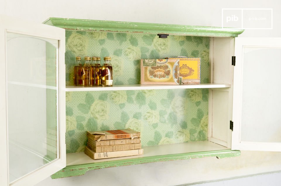 Glass-fronted shelving with a soft rustic feel