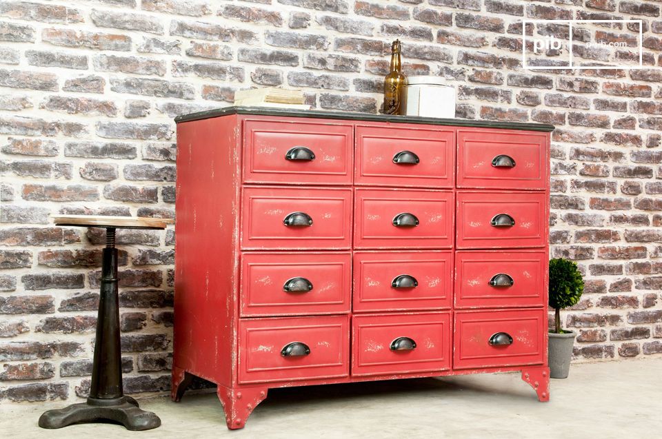 Workshop style chest of drawers in an industrial interior.