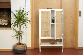 Cabinet in metal and caning Lautalie