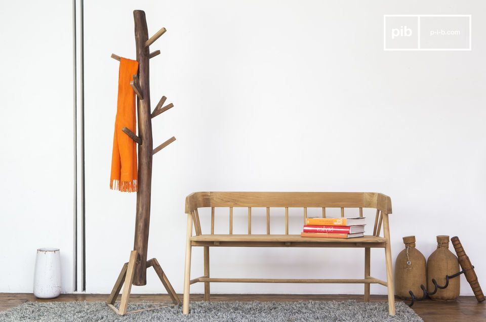 Very organic coat rack associated with a pretty Scandinavian seat.