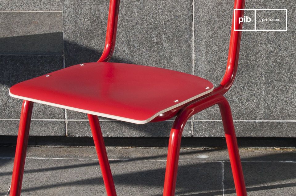 The seat is made of wood and the structure is made of metal.