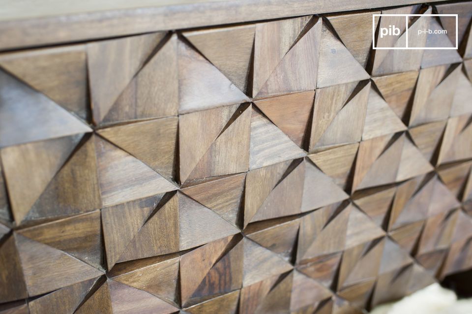 Wooden triangles are carefully assembled by hand.