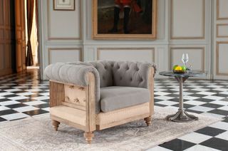 Gray linen and cotton Chesterfield armchair Montaigu