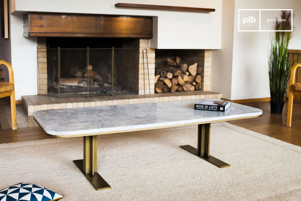 An elegant coffee table made of white marble.