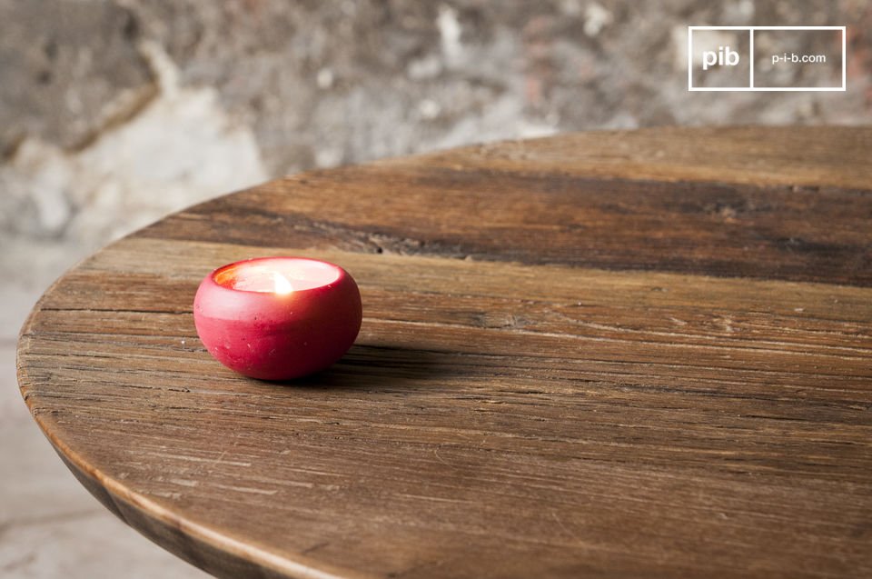 Round tabletop made of noble wood and fine base