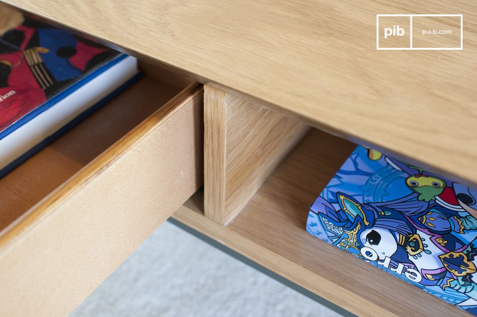 The storage space is dug on the sides to showcase your books.