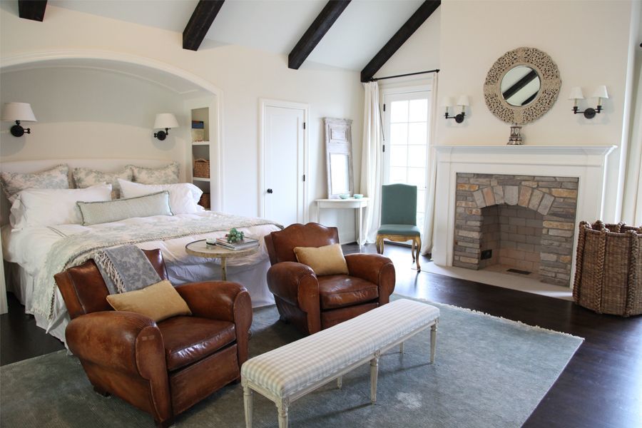 cozy bedroom with leather armchair