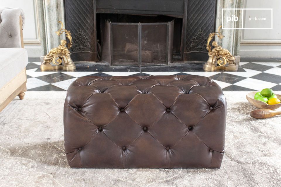 Charming black-brown Chesterfield pouffe - 100% leather 