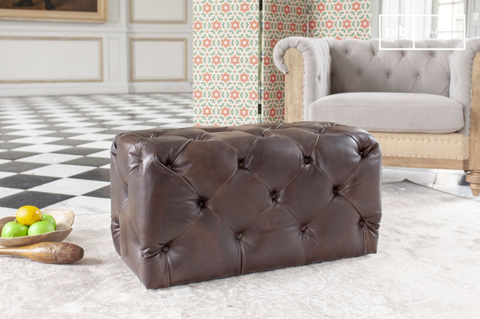 Dark Chesterfield leather pouffe