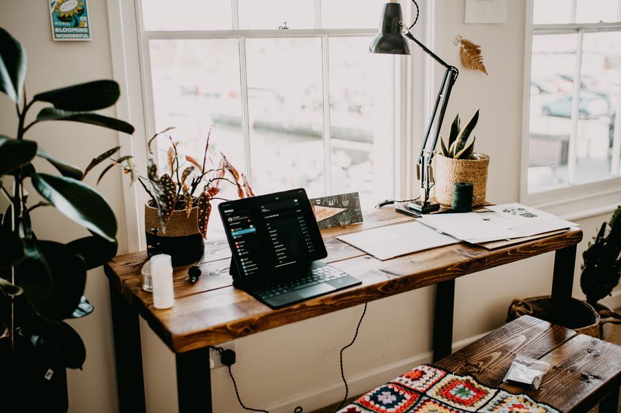 Desk facing the window