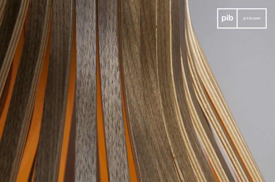 The composition consists of 32 wooden slats with a walnut finish.