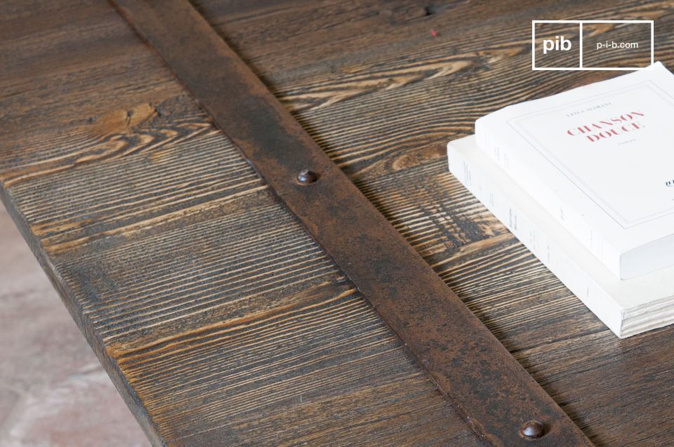 a tray assembled from old varnished wooden boards.