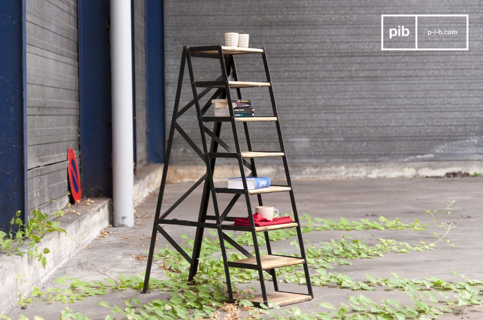 Sublime workshop stepladder in light wood and matt black.