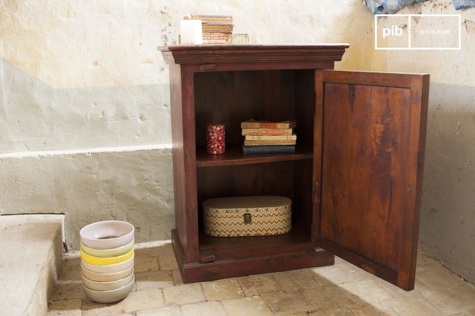 Solid wood cabinet with two storage spaces.