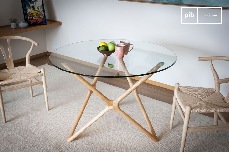 Glass and clear wood table for an ultra-design set.