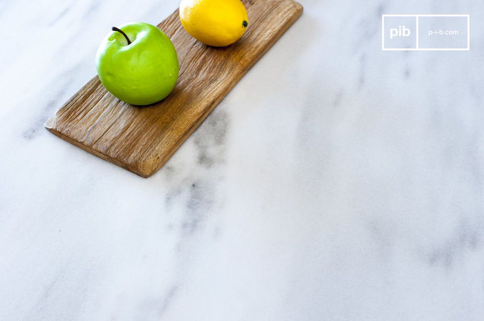 Large white marble top strewn with grey.