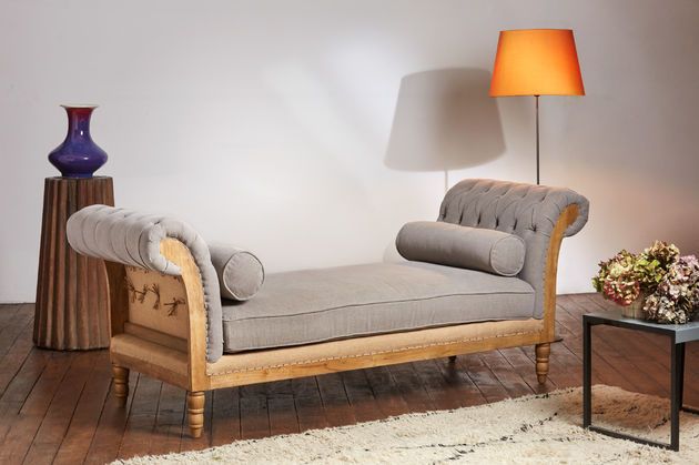 2-seater bench in gray linen and cotton Montaigu