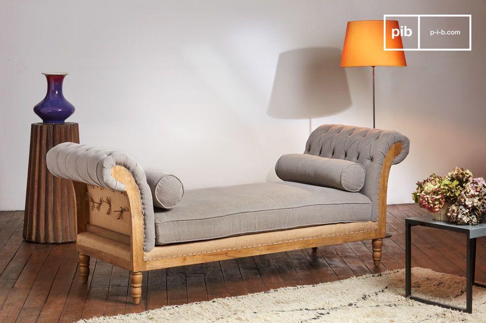 2-seater bench in gray linen and cotton Montaigu