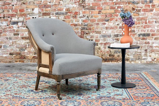 Gray linen and cotton round armchair Léonie