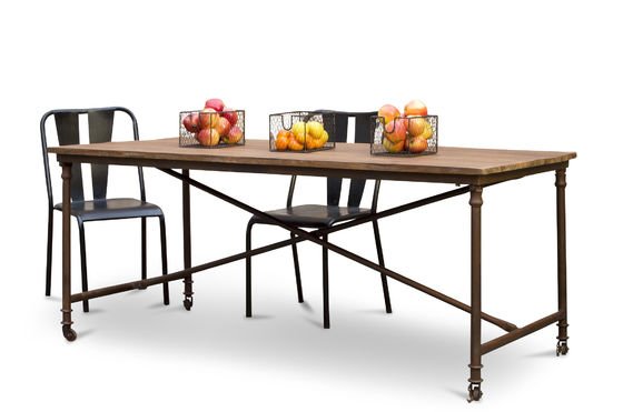 Grenelle dining table - Old wood and metal wheels | pib