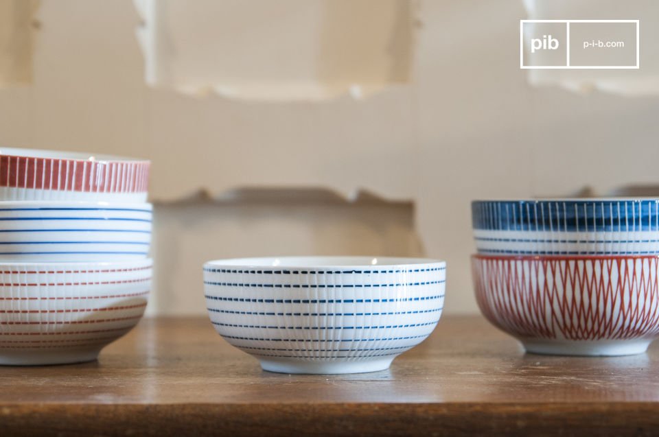 Each bowl has a unique geometric pattern.