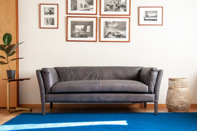 Grey leather 3-seater sofa Hamar