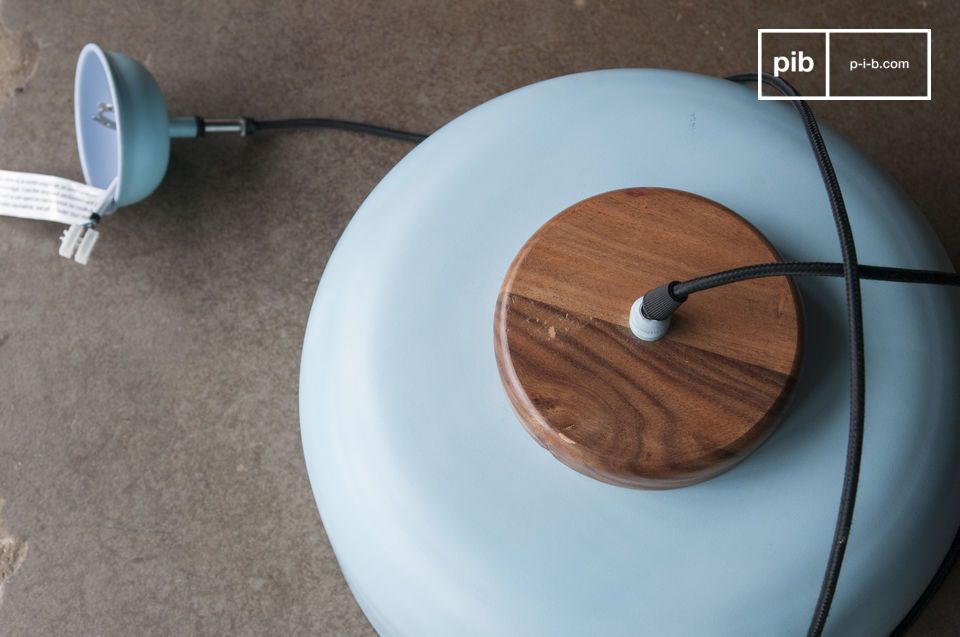 A sublime combination of dark wood and turquoise metal.