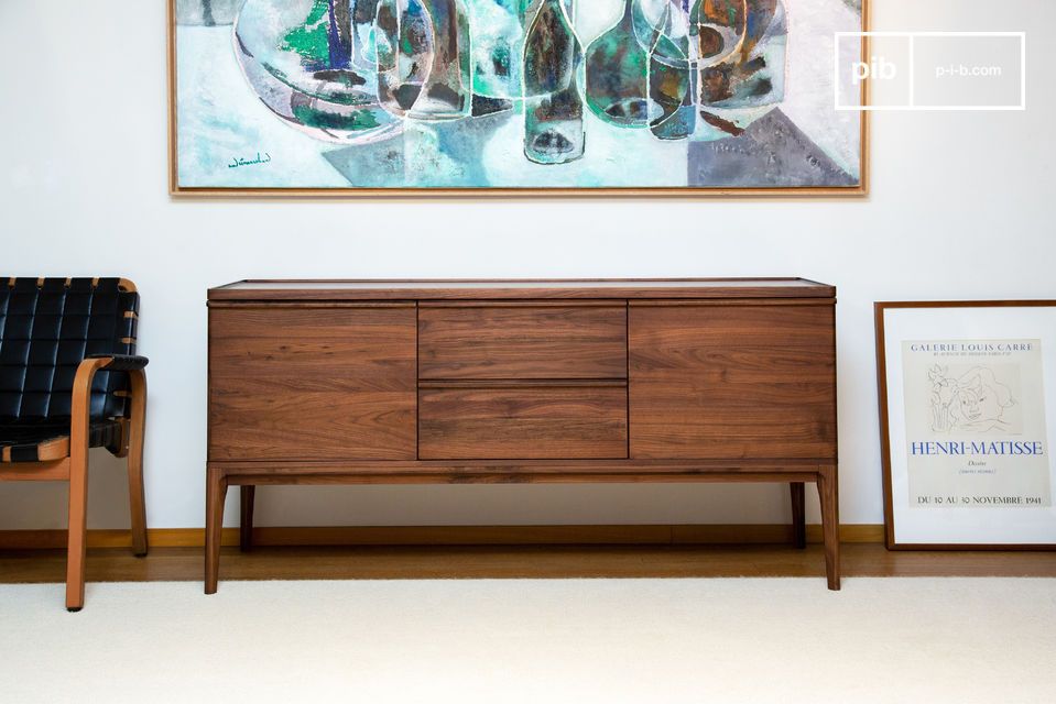 The pretty walnut buffet full of elegance.