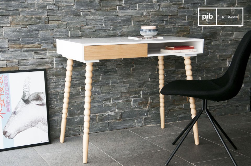 Nice white and light wood desk.