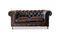 Miniature 2-seater brown leather chesterfield sofa Jahn Clipped