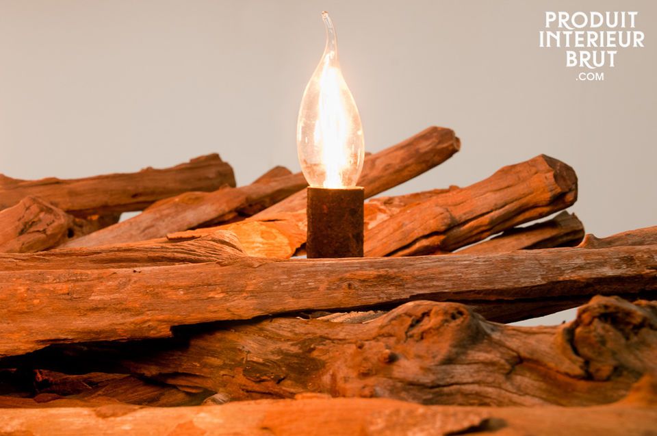 Five-arm reclaimed wood chandelier